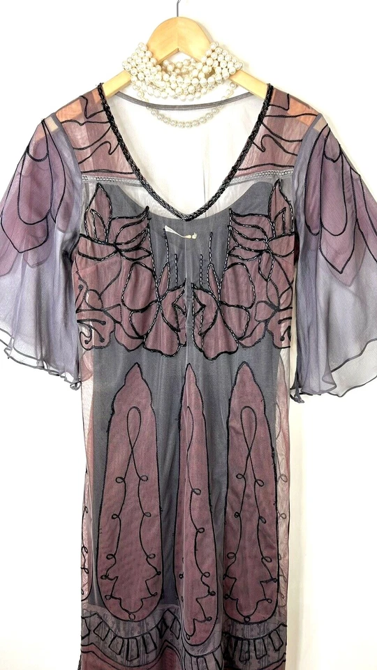 Nataya винтажный 1920-х годов Gatsby платье M оболочка колена бисером богемный официальный  - Изображение 4 из 4