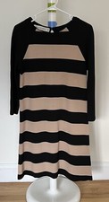 Zara Knit Womens Size Medium Beige Black Stripe 3/4 Sleeve Shift Dress