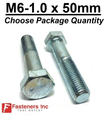 M6-1.0 x 50mm Metric Hex Cap Screws Bolts Zinc Grade 10.9 (Choose Pkg Qty's)