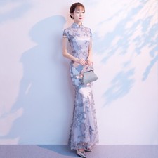Womens Chinese Qi Pao Cheongsam Slim Fit Dress Party Wedding Embroidery Dress