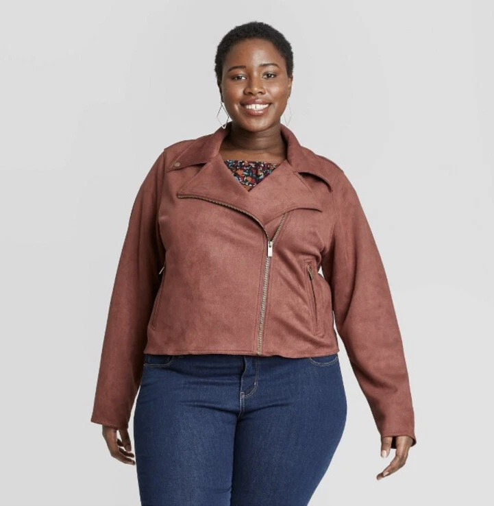 Fortæl mig Etablering Bar Women&#039;s Plus Size Suede Moto Jacket - Ava &amp; Viv™m Brown Size X |  eBay