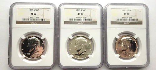 1968-S, 1969-S, 1970-S Kennedy Half Dollars NGC PF67