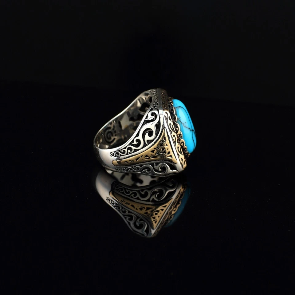 Jewelry Pit - Handmade Mens Turquoise Ring in 925 Sterling Silver - Genuine - Image 4 of 4