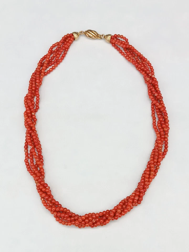 collana donna torchon naturale corallo rosso di Sardegna sfere fermaglio argento - Immagine 4 di 4