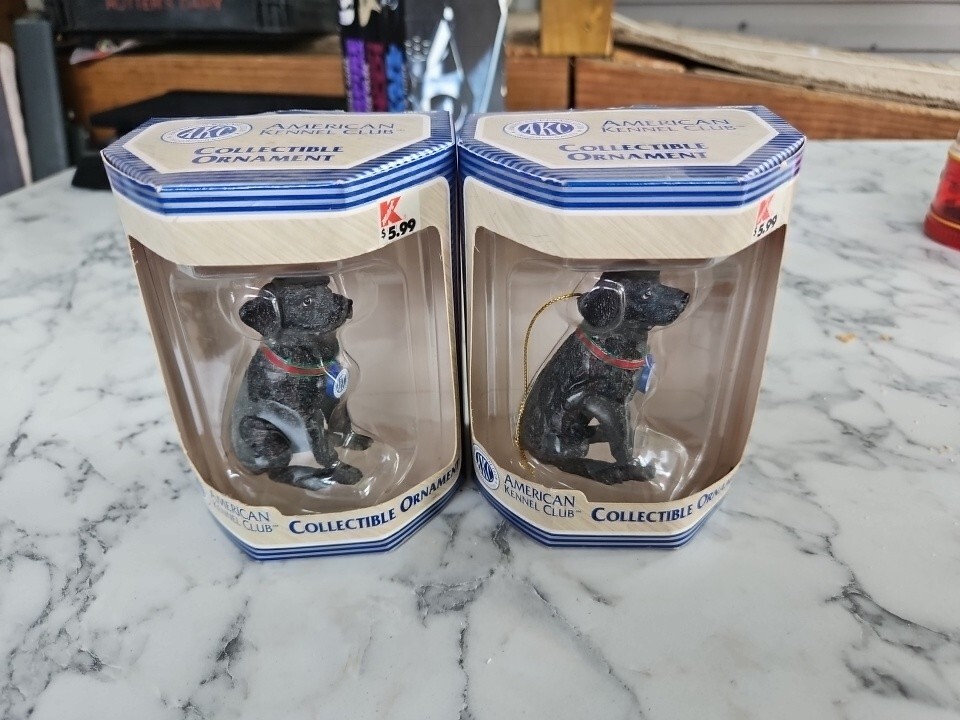 2 American Kennel Club Collectible Ornament Black  Lab 2004