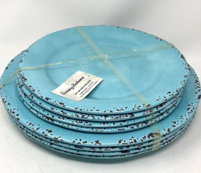 TOMMY BAHAMA RUSTIC CRACKLE TURQUOISE ROUND MELAMINE PLATES -4