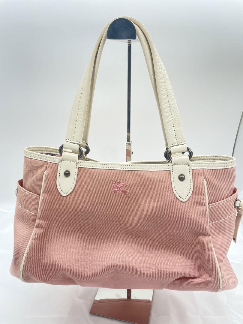 Burberry Blue Label Shoulder Bag Pink Check Canvas Leather Burberry Blue Label Shoulder Bag Pink Check Canvas Leather