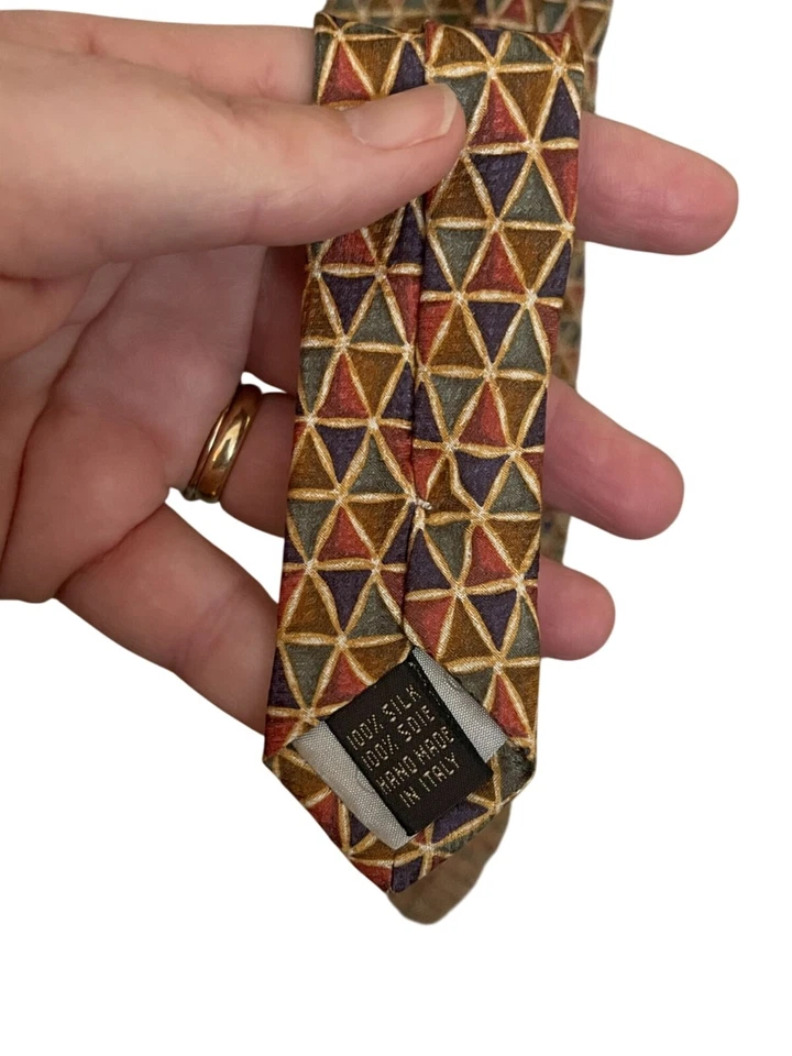 Corbata de diseñador geométrica Valentino Cravate 100 % seda multicolor hecha en Italia Foto 3 de 4