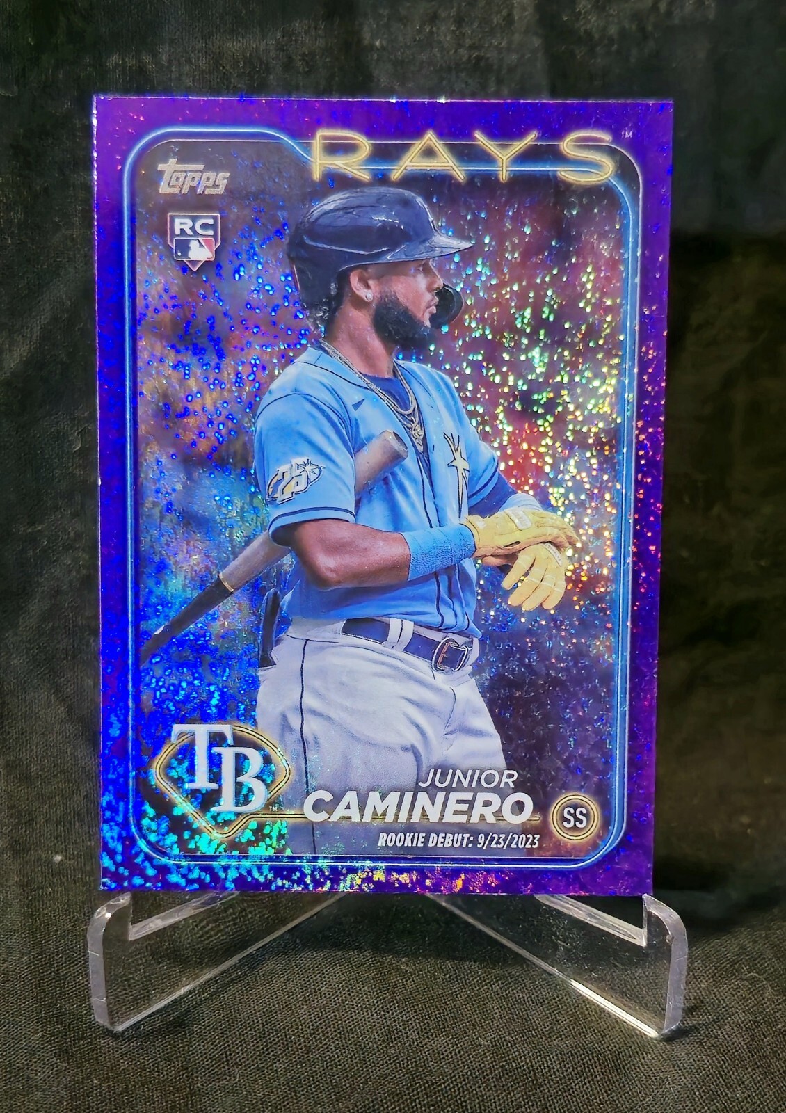 2024 Topps Update Junior Caminero Rookie Debut Purple Foil /799 #US223 SP Rays