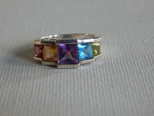 Sterling Silver Rainbow Mulitcolor Statement Ring Sz 7