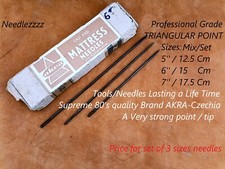Set of 3 Sizes Leathercraft Upholstery Triangular Point Long Hand Sewing Needles