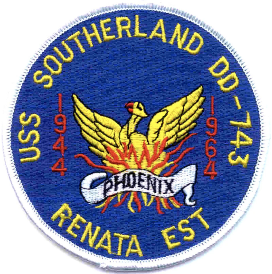 4" NAVY USS DD-743 SOUTHERLAND EMBROIDERED PATCH