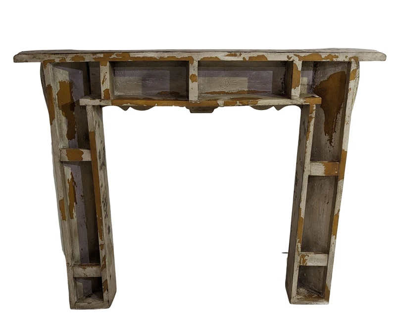 Caminetto Camino Cornice Decorativa Copri in Legno Anticato 145 cm Mensola, fotografia 9 di 18