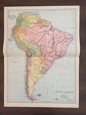 Large 21" X 14 1/2" COLOR Rand McNally Map of South America (1905)
