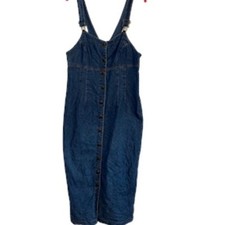 Retro Tank Maxi Denim Dress M Overalls Boho Western Folk Indie Cowgirl 80s Chic