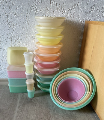 Vintage 60er Jahre TUPPERWARE XXL SET Pastell Wunderschüsseln Dessert 155 Dosen
