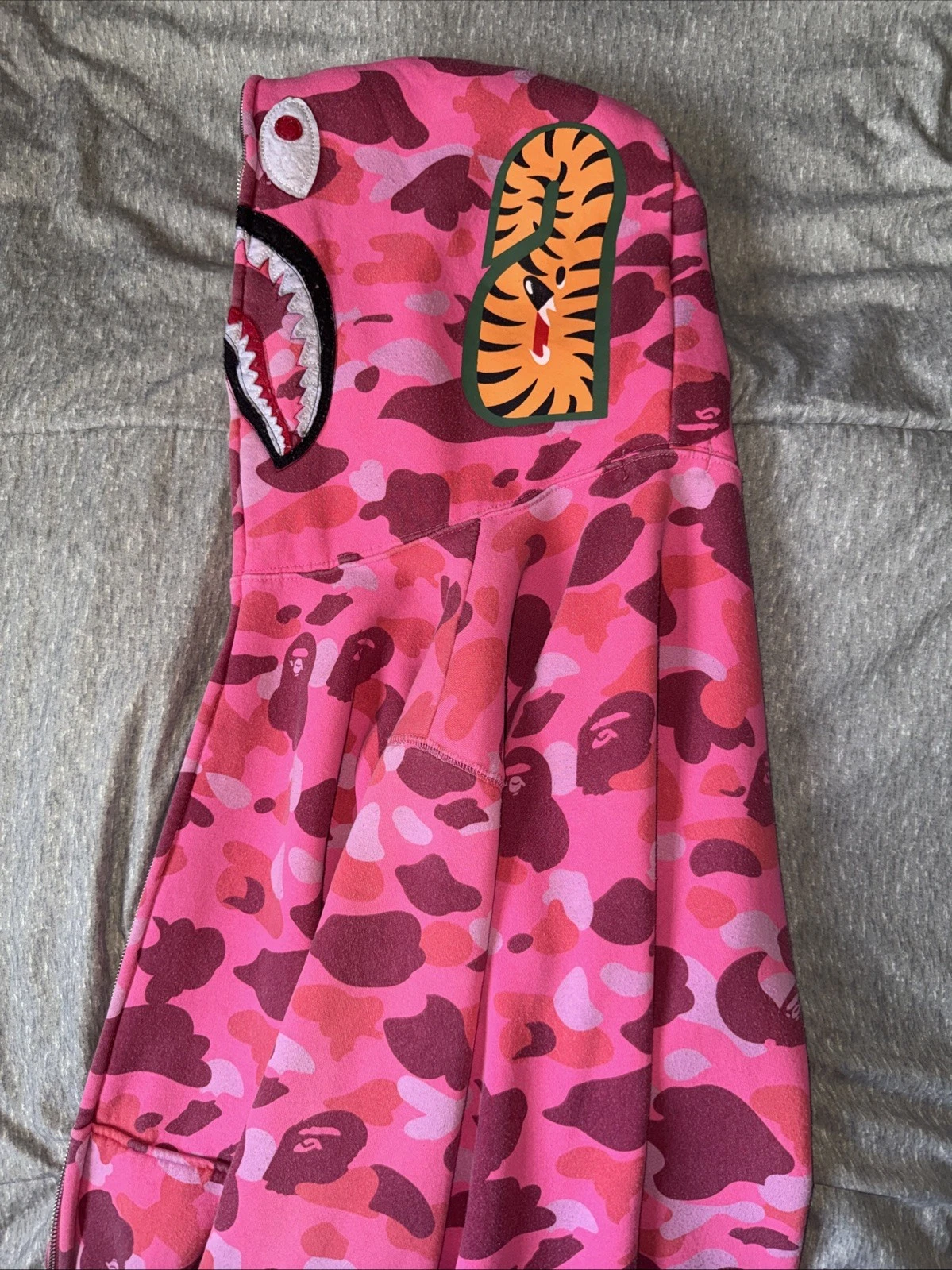 A BATHING APE (BAPE) Bape Felpa con Cappuccio Uomo Full Zip ABC Mimetica Modello Squalo Rosa Taglia Large