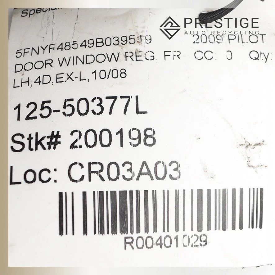 09–2015 HONDA PILOT Door Power Window Regulator w/Motor Front Left 72250-SZA-A02 - Image 4 of 4