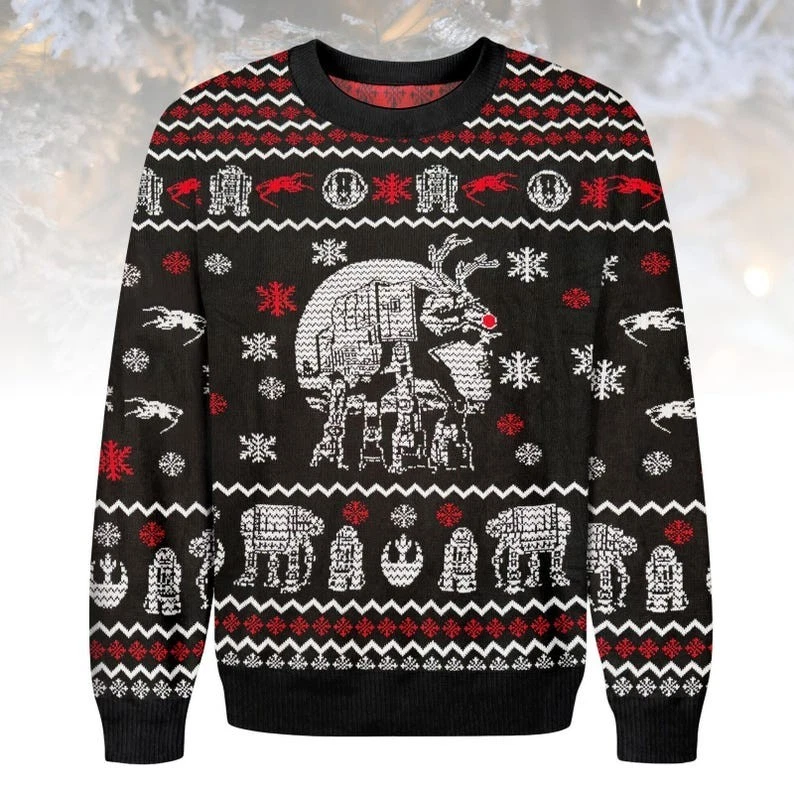 Star Wars Ugly Christmas Sweater, AT-AT Reindeer Sweater, Christmas Gift for Men