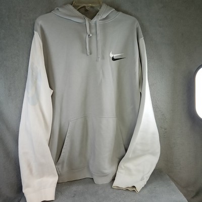 Nike Mens Double Swoosh Colorblock Hoodie Grey White XXL Graphic Sleeve