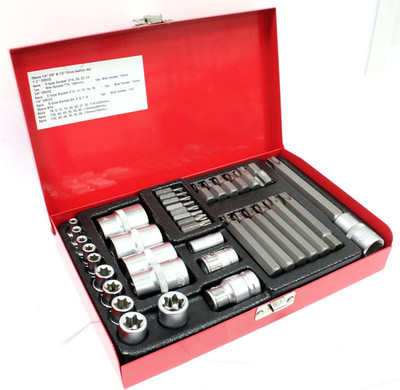 38-Piece Torx Star Socket Set with Male/Female Bits - 1/4'', 3/8'', 1/2'' Drive