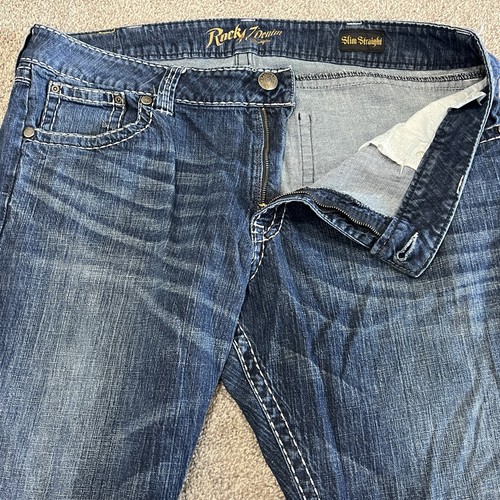 Wrangler Rock 47 Jeans Uomo 40x36 Pantaloni Cowboy Slim Dritti Scuri Punti Spessi - Foto 12 di 24