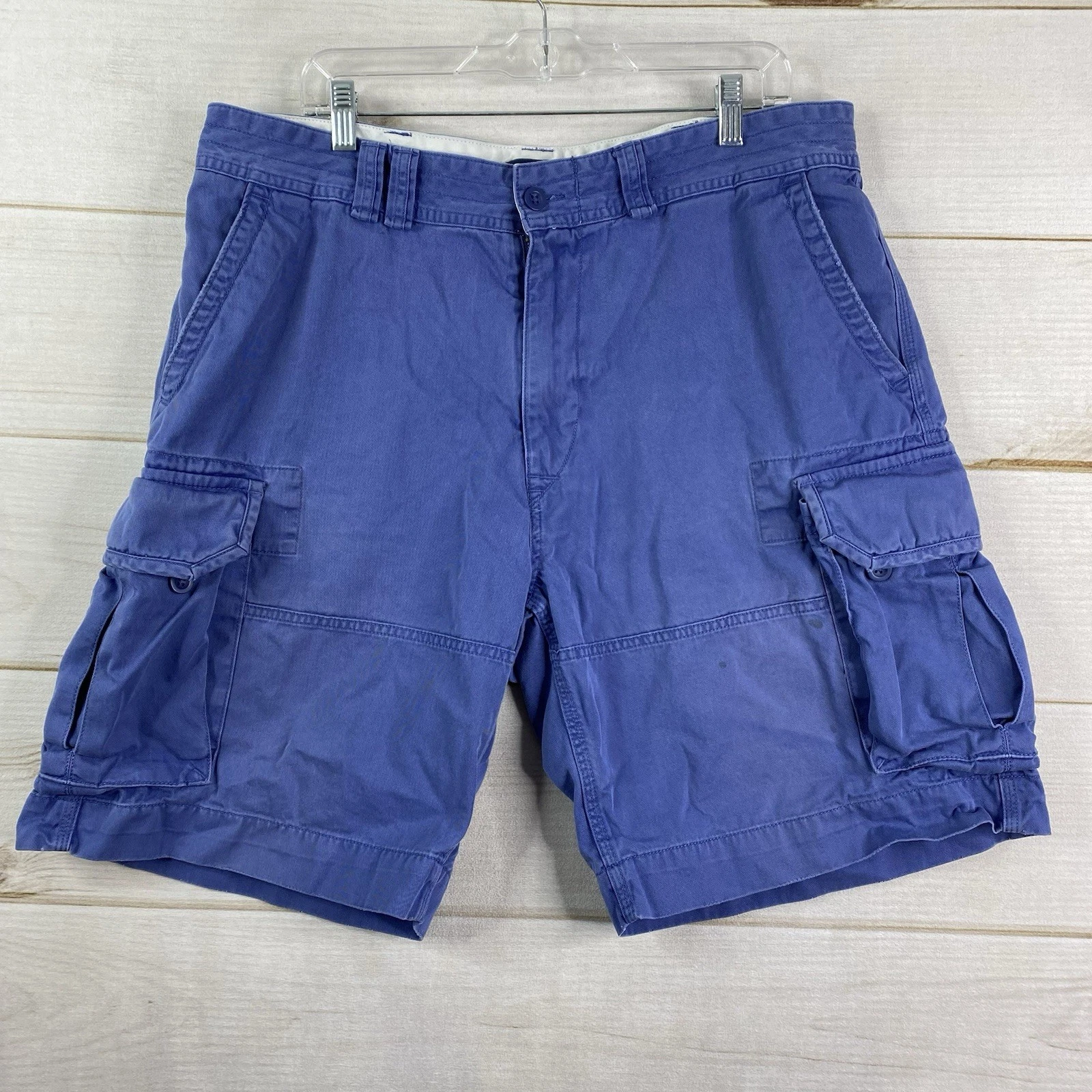 Polo Ralph Lauren Shorts Men 38 Canvas Blue Cargo Flat Front Chino Distressed