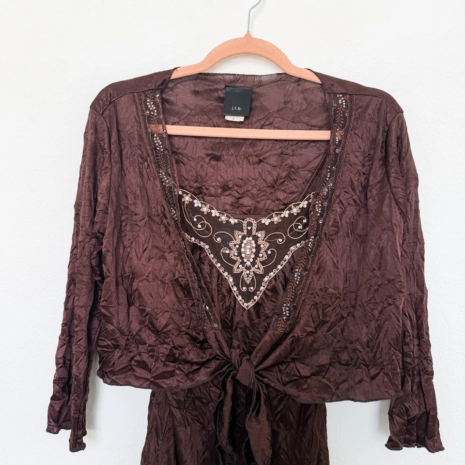 Y2K j.t.b Conjunto Mujer Talla S Cuentas Transparente Cami Cárdigan Bruja Capricho Hada Foto 2 de 4