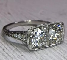 2.00Ct Round Cut Moissanite Art Deco Vintage Wedding Ring 14K White Gold Plated