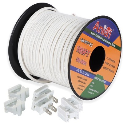 18/2 SPT-2 Wire 100FT with 6PCS Vampire Plugs - Low Voltage Landscape Wire El...