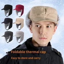 Ushanka Russian Cap with Visor Earflap Winter Cap Mens Warm Aviator Eskimo Hat