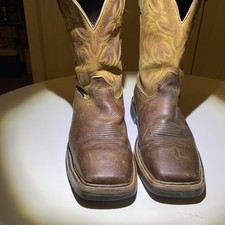 Justin Steel WK4690 Boots Men's 12D Leather Brown Pull On Colorful Stitching