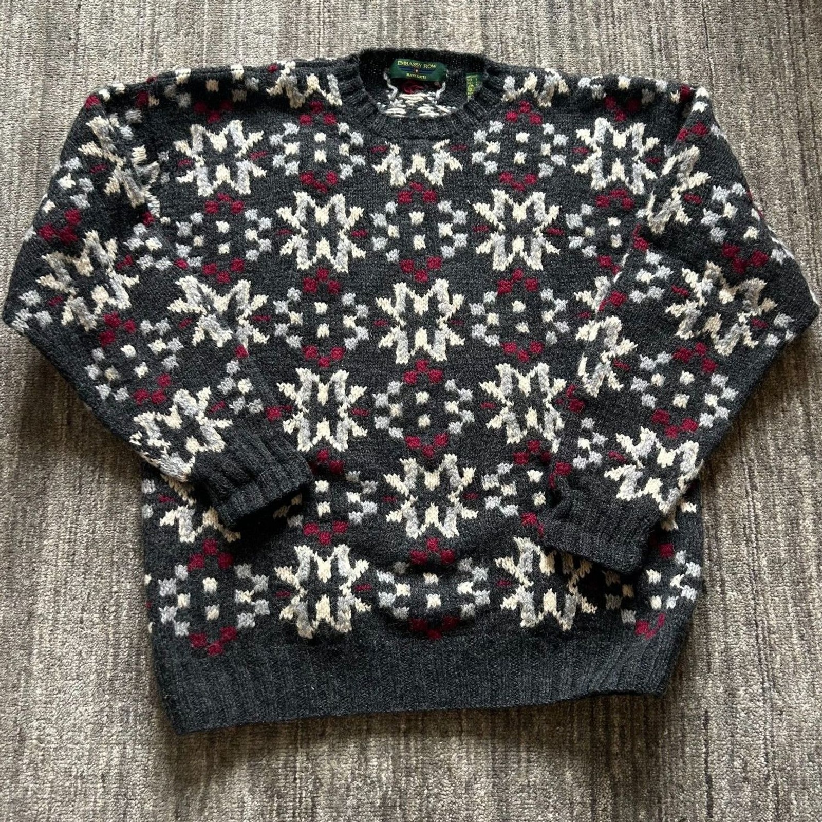 Embassy Row Vintage 90's Handknit 100% Wool Sweat… - image 1