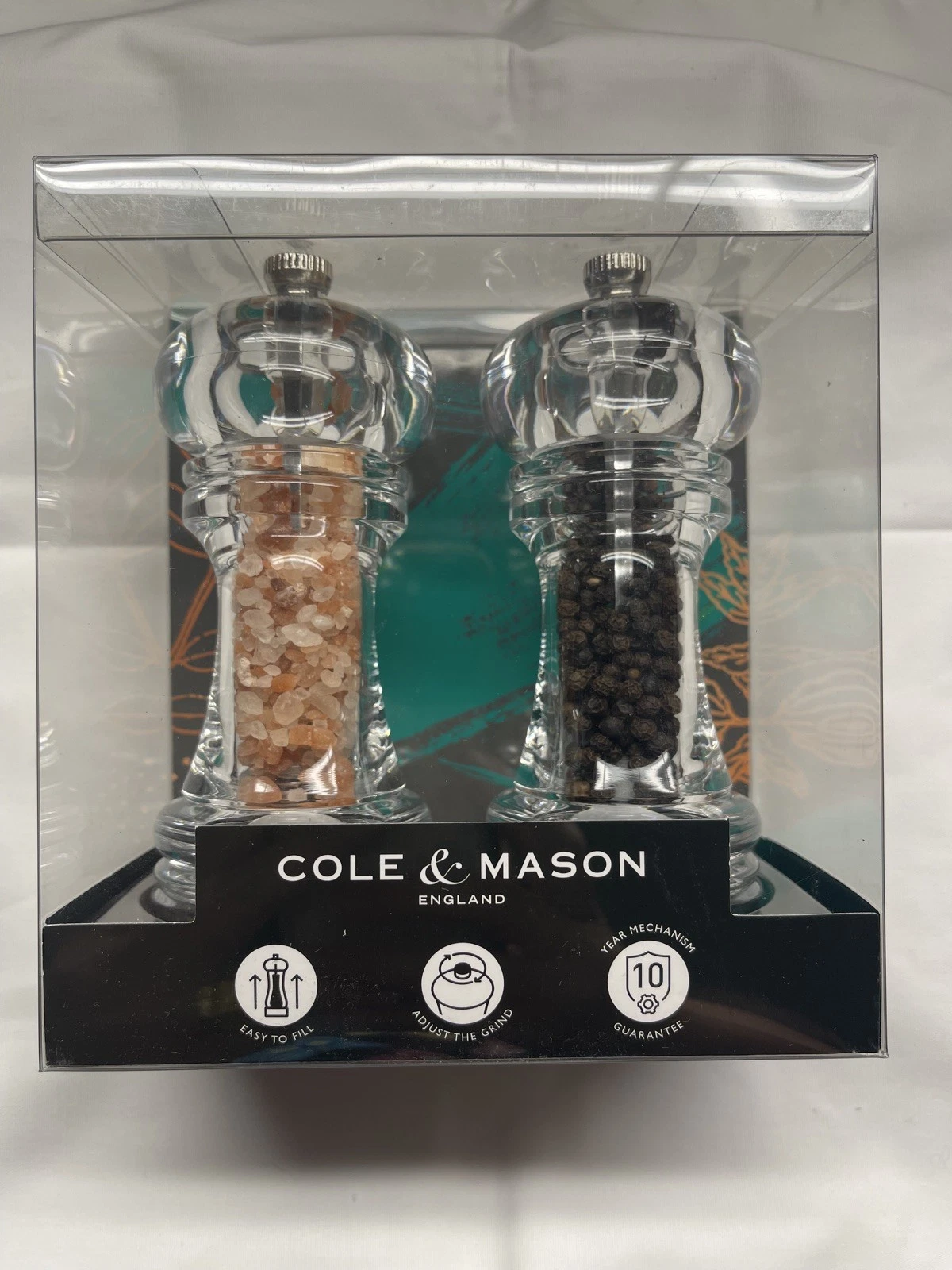 Cole and Mason Liverpool 5.5 Acrylic Salt Pepper Mill Set with Himalayan - Mills