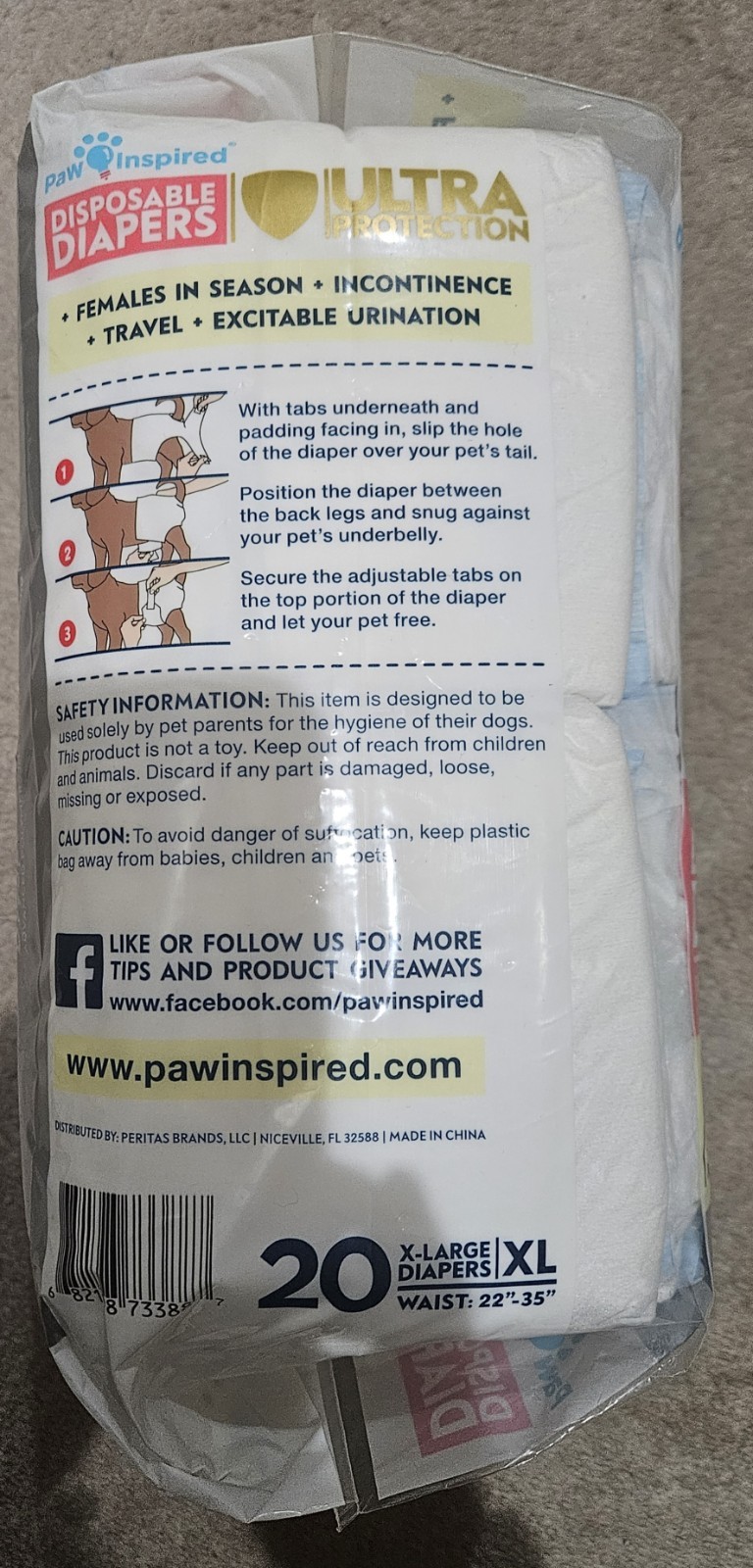 Paw Inspired Ultra Protection Disposable Dog Diapers -30 Count XL-New