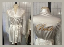 Women S Thickly Embroid  d BRIDE Robe Satin w/ Lace Sleeves