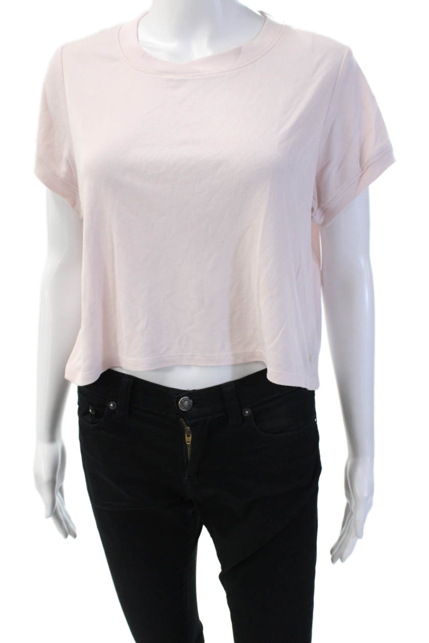 Splendid Womens Cropped Basic Pink Crew Neck Zip … - image 1