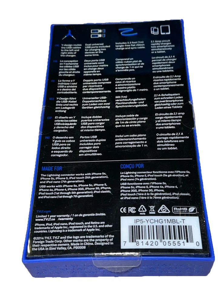 NOVO Carregador de Carro Tylt Y-CHARGE 2.1 Duplo 2-USB Cabo Apple iPhone - Imagem 2 de 2