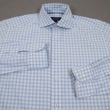 Eton Lightweight Twill Button Shirt Mens M 39 15 1/2 Blue Gingham Check L/S
