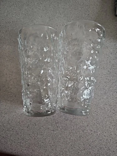 Vintage Anchor Hocking Lido Milano Crinkle Glasses Clear Lot of 2 Tumblers 12 oz