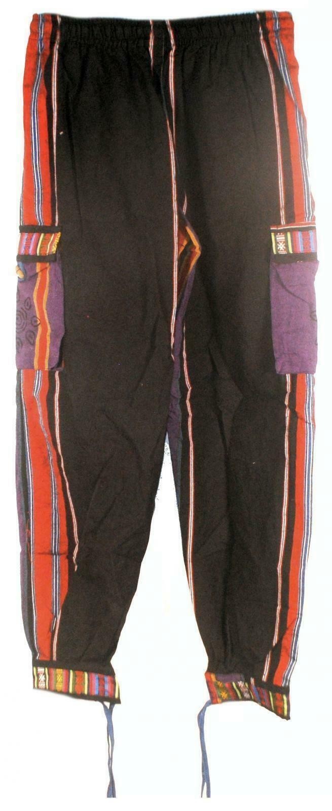 Comercio Justo Nepal Algodón Grueso Hippy Pantalones Con Real Parches S M L EG