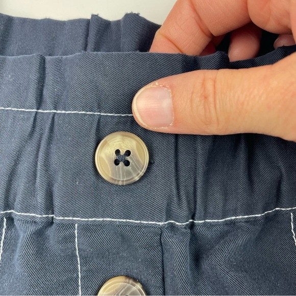 Zara Solid Navy Blue Brown Button Accent White St… - image 3