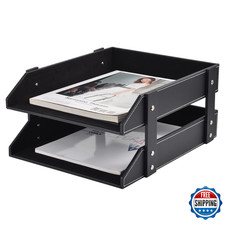 XNONE Leather Desk Organizer, 2-Tier Stackabl...