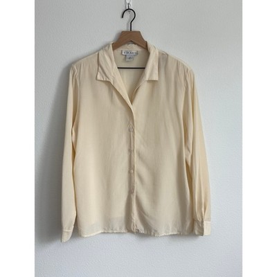 Vintage Chaus 100% Silk Blouse Cream Minimalist Clean Girl Classic Core Medium