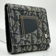 Christian Dior Vintage Wallet Trotter Trifold Oblique Canvas Leather Navy Unisex