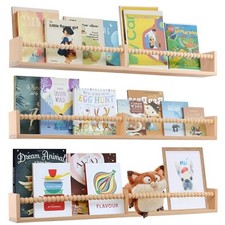 Nursery Book Shelves for Kids Rooms - 32 Inches Floating Wall Bookshelves Set