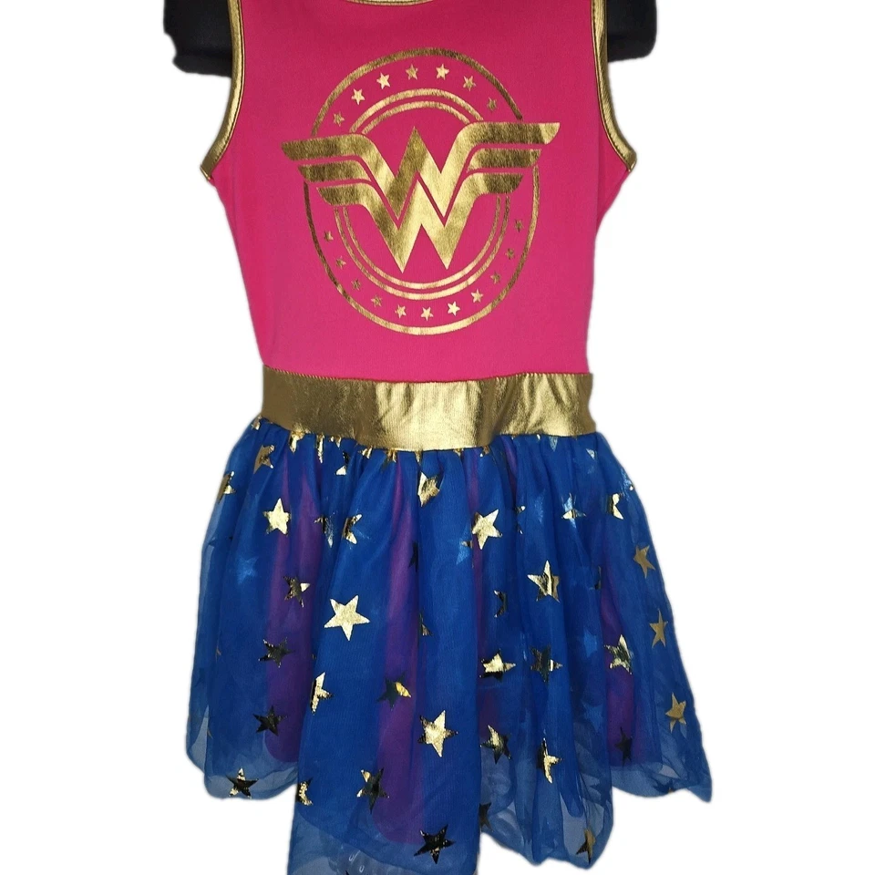 MUJER MARAVILLA Vestir DISFRAZ DE Halloween Rosa Lentejuelas Top Falda Azul Niño 6-6X Foto 3 de 4