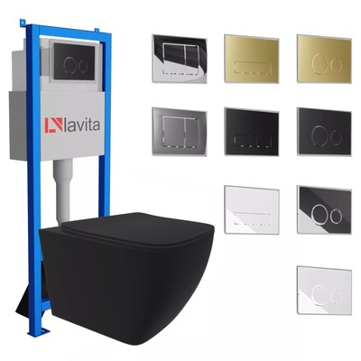 Lavita Komplett Set Wand-WC Spülrandlos WC Sitz Vorwandelement Spülkasten 3/6L