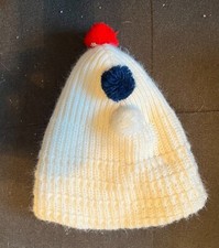 Vintage Hand Knit Toddler Cap Red White and Blue