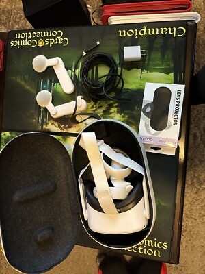 meta quest 2 128gb bundle with case, charger, screen protector, and headphones